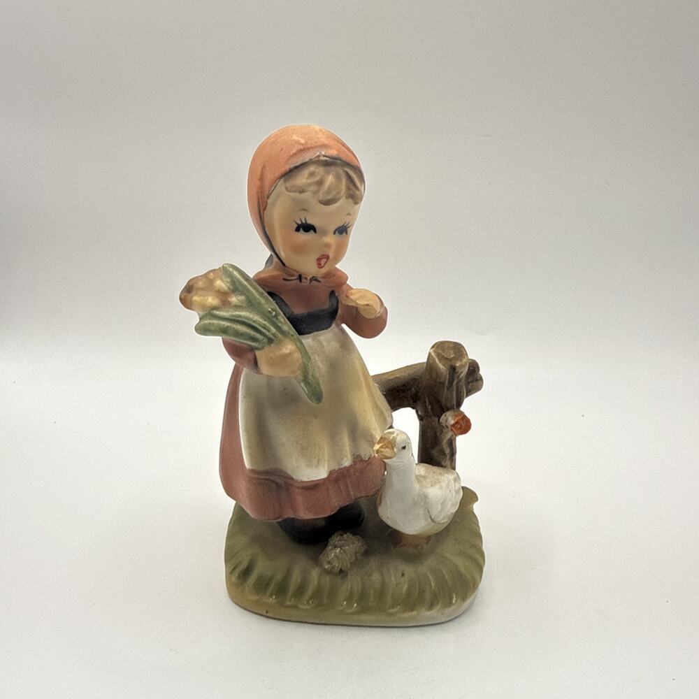 Vintage Made in Japan Girl Feeding Geese Duck Porcelain Figurine 5.5” *